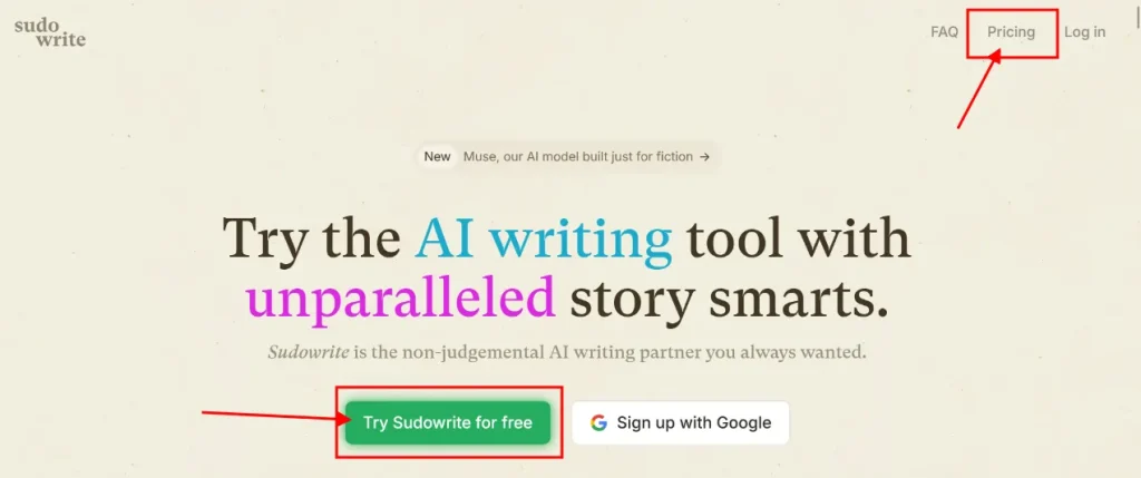 Visit Sudowrite pricing page