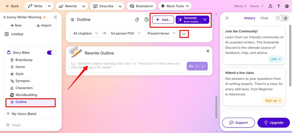 Importing outline from Sudowrite Canvas to Story Bible