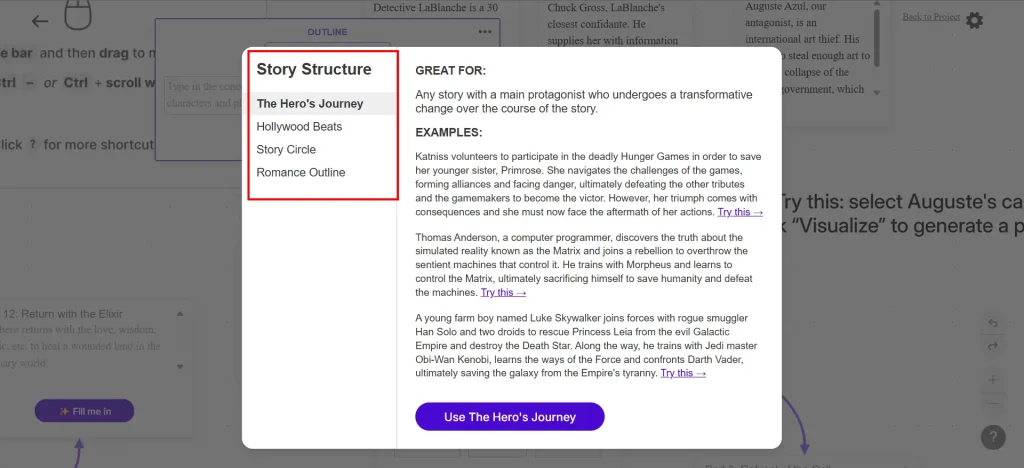 Sudowrite Canvas Pre-Built Outlines