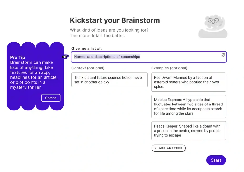 Sudowrite Brainstorm Feature
