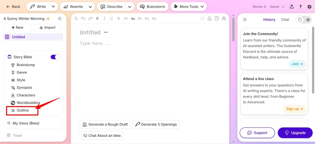 Sudowrite Story Bible section