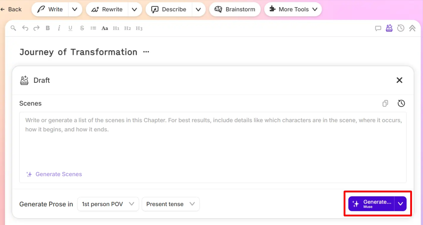 Sudowrite Draft- Generate Option